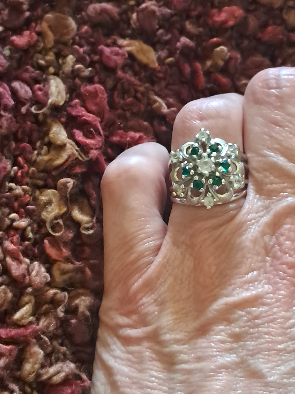 Vintage Uncas Sterling Silver Crown-Style Ring with Green Gemstones